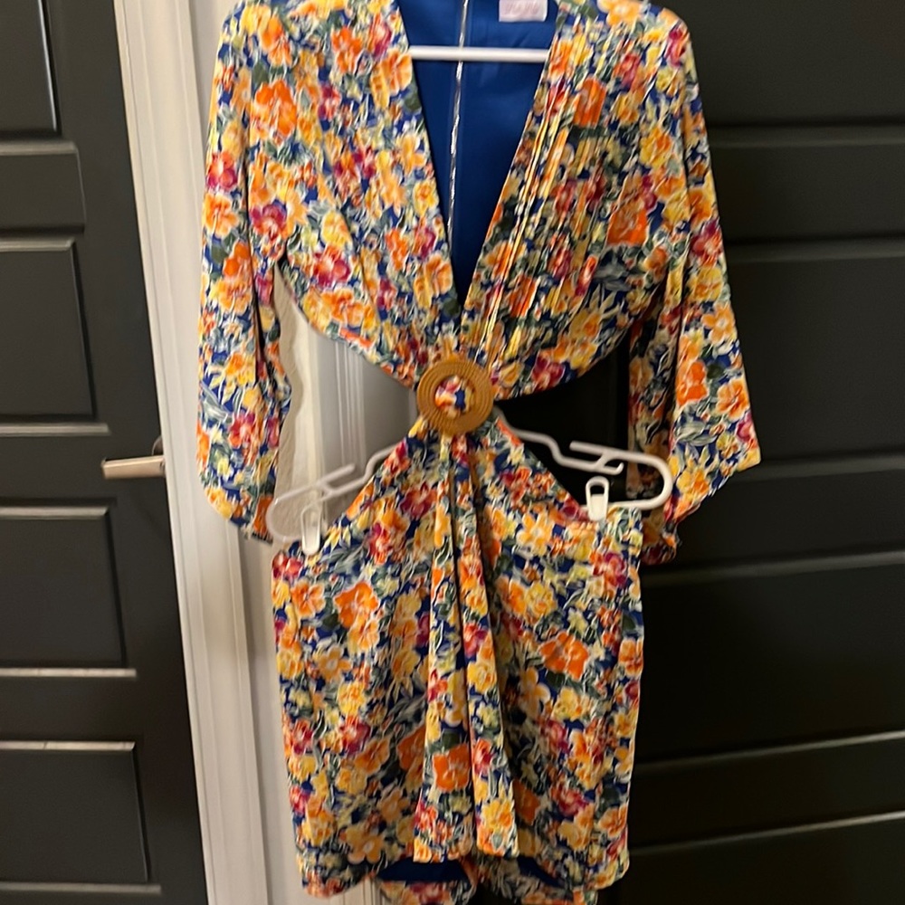 Orange/blue floral romper